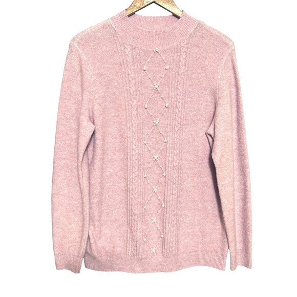 Elle Pink Pearl Embellished Mock Neck Sweater L - Picture 1 of 8